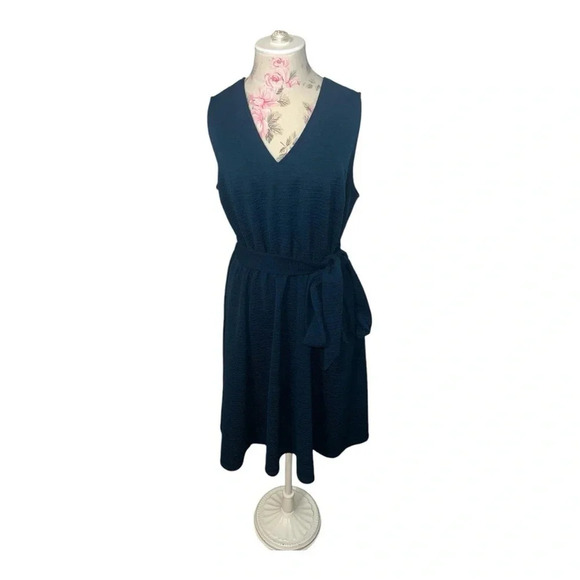 Lane Bryant Women’s Dark Turquoise Textured Dress Size 14/16 w/Belt - Picture 1 of 11